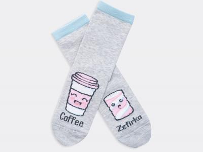 Носки с рисунком в виде кофе и зефирки