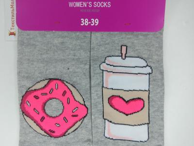 Женские носки с рисунком в виде пончика и коктейля